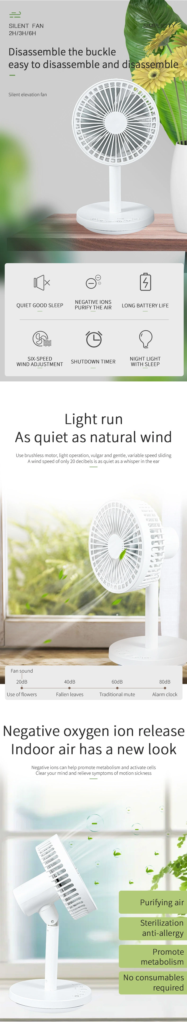 Rechargeable Table Fan Portable USB Handhold USB Stand Folding Pedestal Fan Foldable Standing Timing Oscillating Cooling Fan